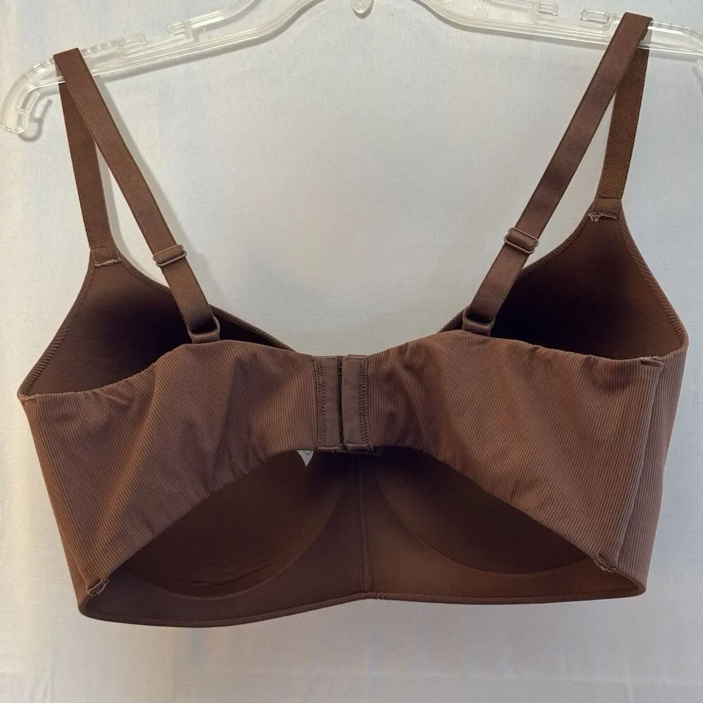 No Boundaries Seamless Wireless Bra Size XXL Brown Ribbed Stretch Comfort